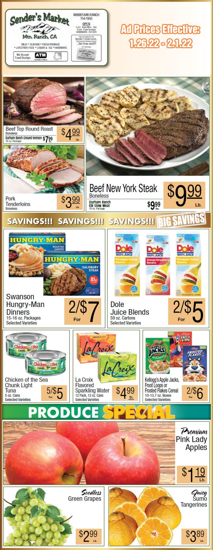 Sender’s Market’s Weekly Ad & Grocery Specials January 26th Through February 1st! Shop Local & Save!
