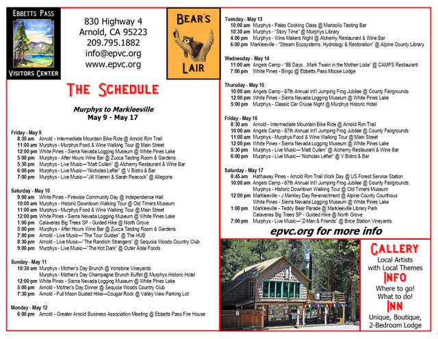 Murphys to Markleeville – “The Schedule” – May 9 to May 17