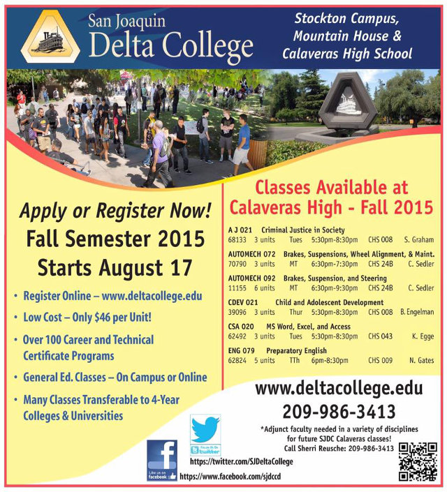 Sign Up Now For Delta College Classes At The Calaveras High School Campus