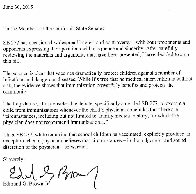 Governor Brown Signs Vaccine Bill
