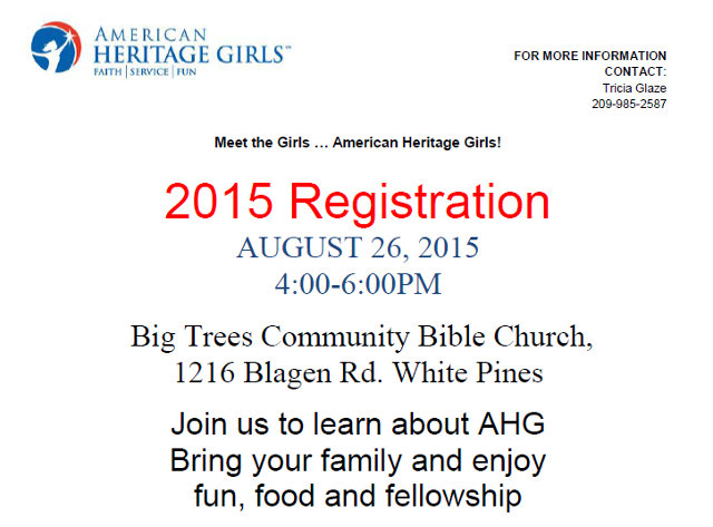 Meet the Girls … American Heritage Girls! 2015 Registration AUGUST 26, 2015 4:00-6:00PM