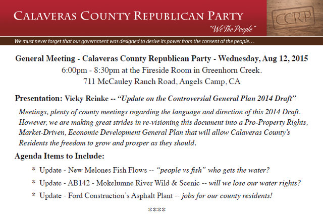 Calaveras County Republicans To Meet August 12th