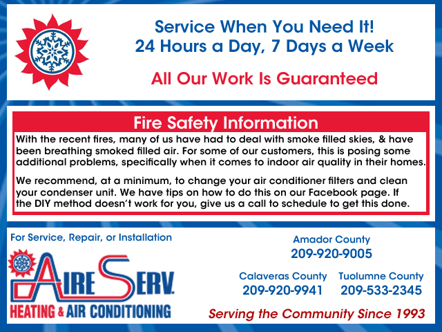 Aire Serve Is Ready To Serve Your Air Quality & Comfort Needs, Including A Post Butte Fire Tune Up