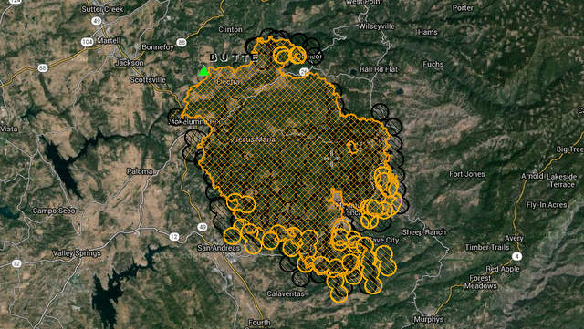 Butte Fire Morning Update…65,215  Acres, 4,163 Personnel, 474  Engines, 55 Water Tenders, Homes Lost 86, Outbuildings Lost 51, 79 Fire Crews, 17 Helicopters, 102 Bulldozers,