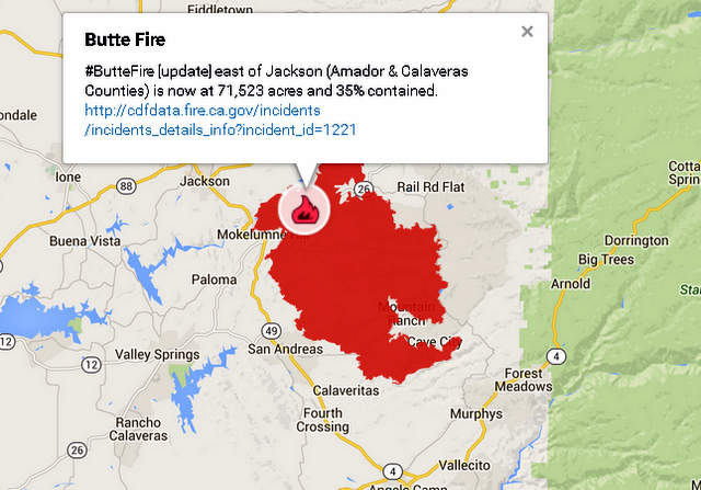 Butte Fire Evening Update…71,523 Acres, 35% Contained, 166 Homes & 116 Outbuildings Destroyed, 4,596 Personnel