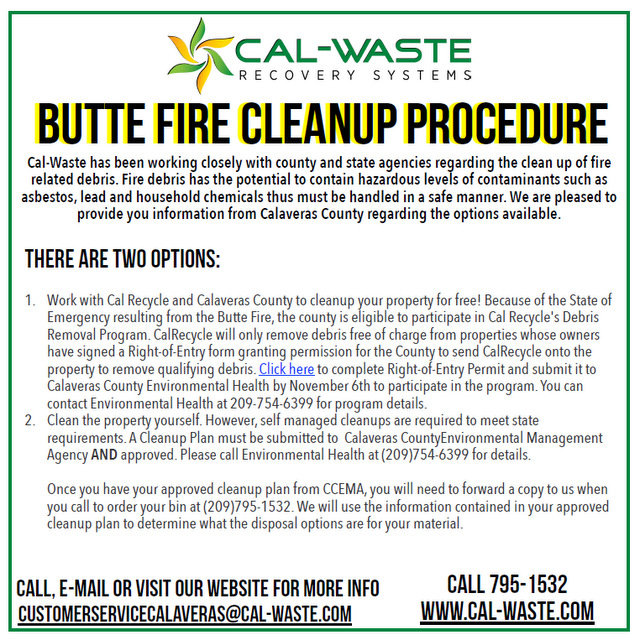 Butte Fire Debris Cleanup Updates
