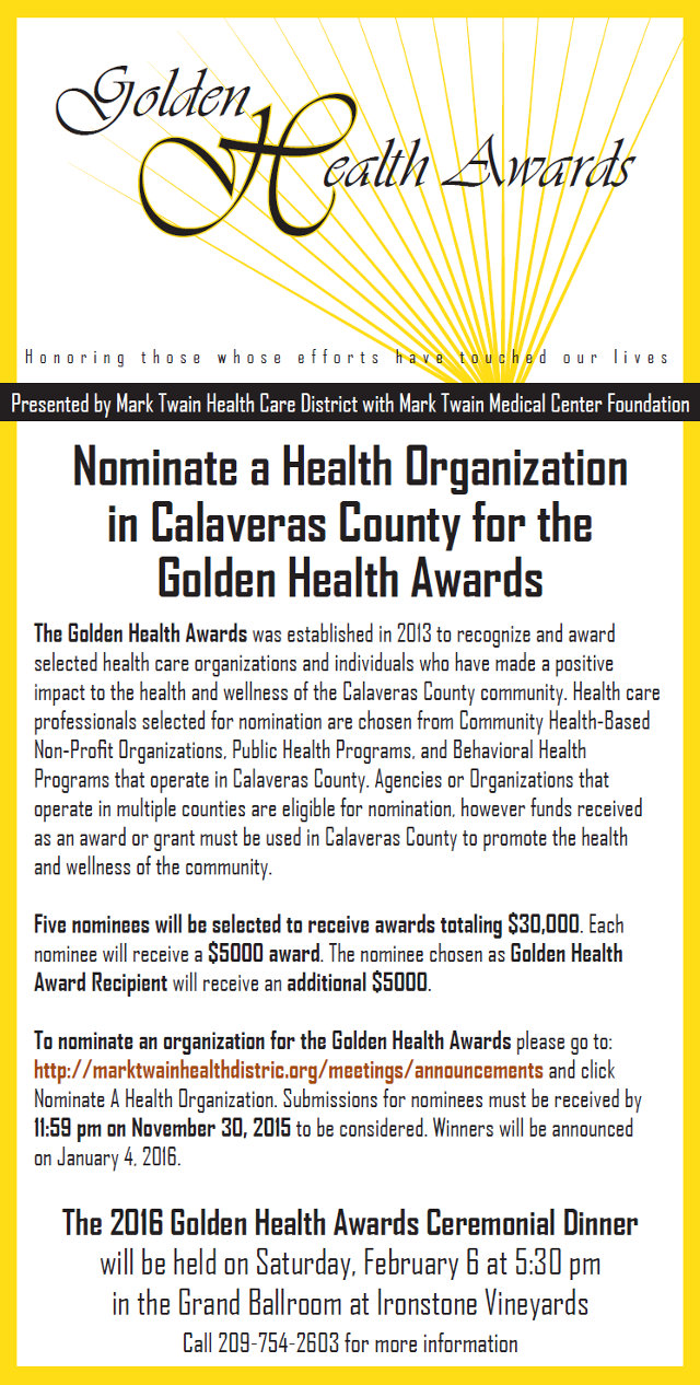 Mark Twain Health Care District Will Sponsor The Third Annual “Golden Health Awards”