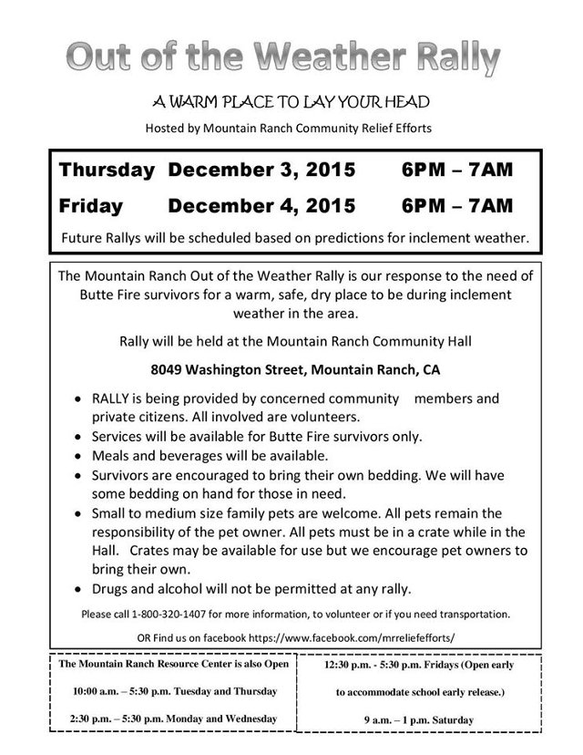 Out of the Weather Rally Will Be December 3rd.