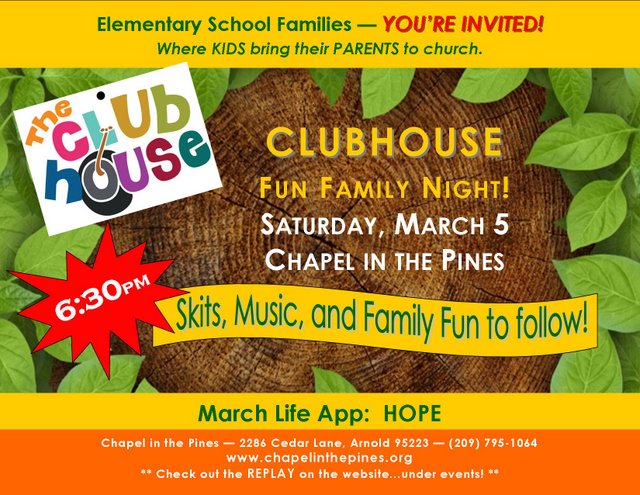 Make Plans For Family Fun Night At The Clubhouse March 5th