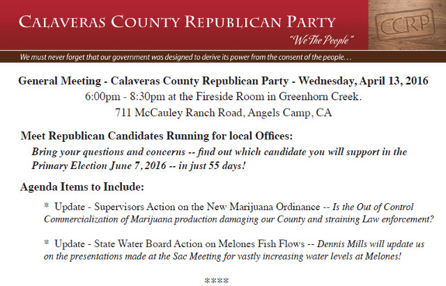 Calaveras County Republican Party – Wednesday, April 13, 2016