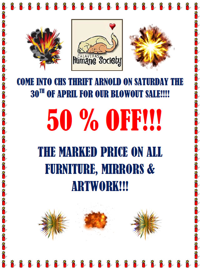 Don’t Miss The Big, Ginormous 50% Off Sale Tomorrow Only At Arnold CHS Thrift Store