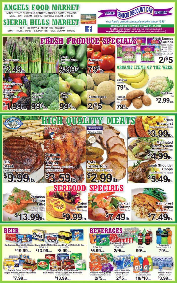 Shop Local! Sierra Hills, Angels Food & Sierra Hills Natural Food Markets Weekly Specials Through May 17