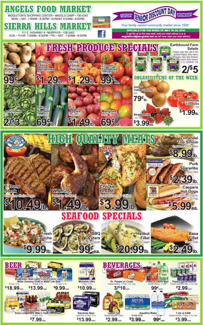 Shop Local! Sierra Hills, Angels Food & Sierra Hills Natural Food Markets Weekly Specials Through May 24