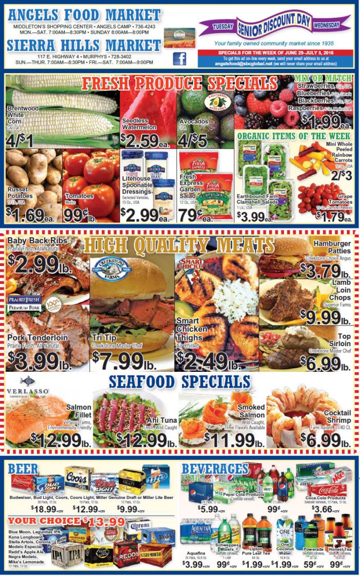 Happy Independence Day From Angels Food & Sierra Hills Markets!  Weekly Specials Through July 5