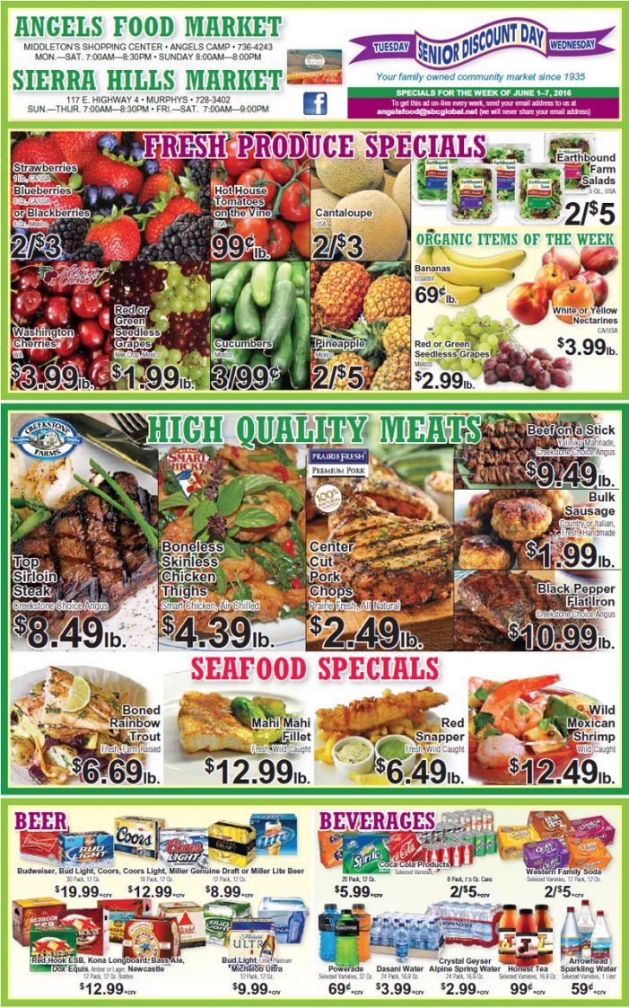 Shop Local! Sierra Hills, Angels Food & Sierra Hills Natural Food Markets Weekly Specials Through June 7th!