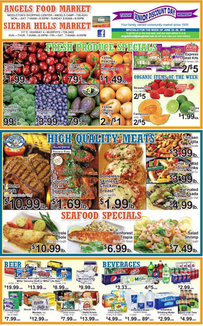 Shop Local! Sierra Hills, Angels Food & Sierra Hills Natural Food Markets Weekly Specials Through June 28th