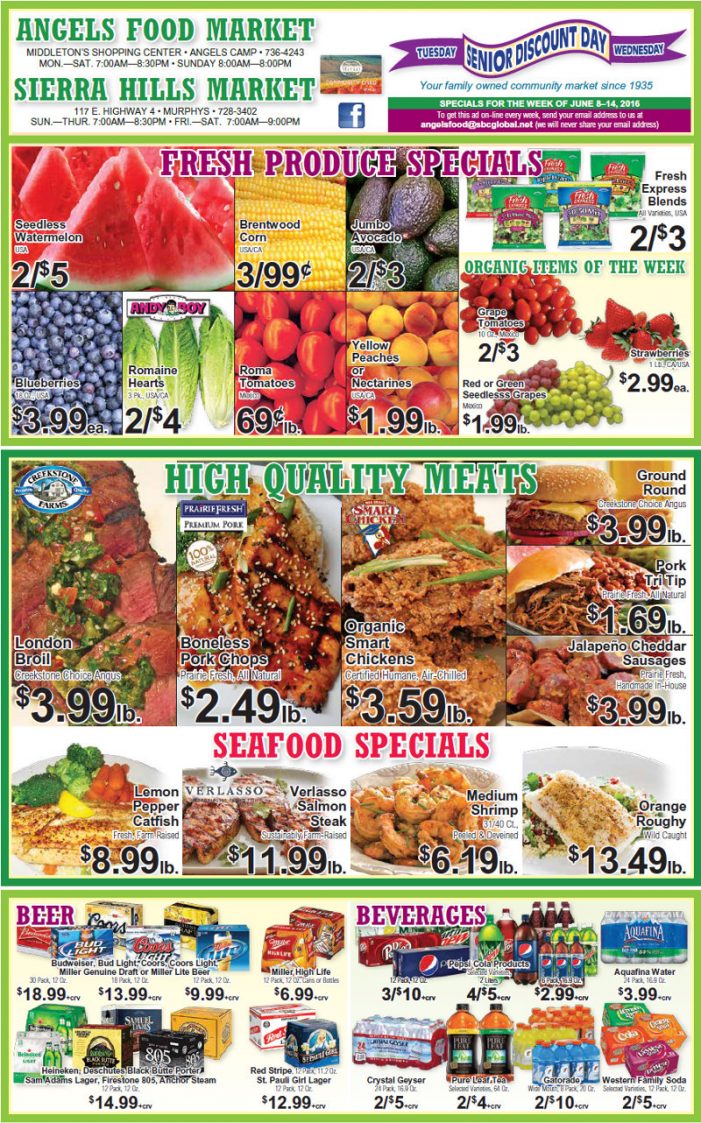 Shop Local! Sierra Hills, Angels Food & Sierra Hills Natural Food Markets Weekly Specials Through June 14th
