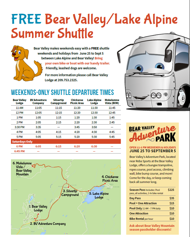 Free Weekend Bus Shuttle Between Bear Valley & Lake Alpine Starts Tomorrow