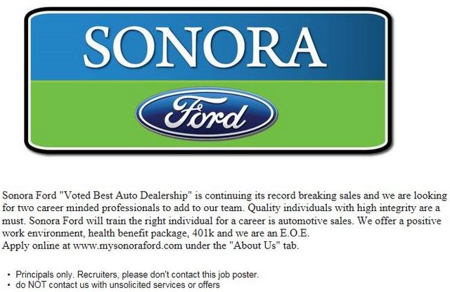 Sonora Ford Is Now Hiring!