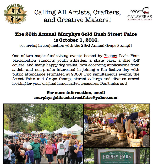 The 28th Annual Murphys Gold Rush Street Faire is October 1st, 2016!  Reserve Your Booth Space!!