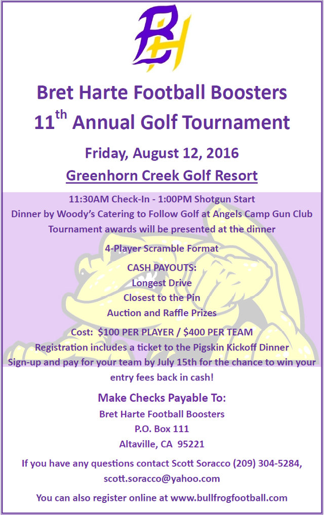 The 11th Annual Bret Harte Football Boosters Golf Tournament Is August 12th!