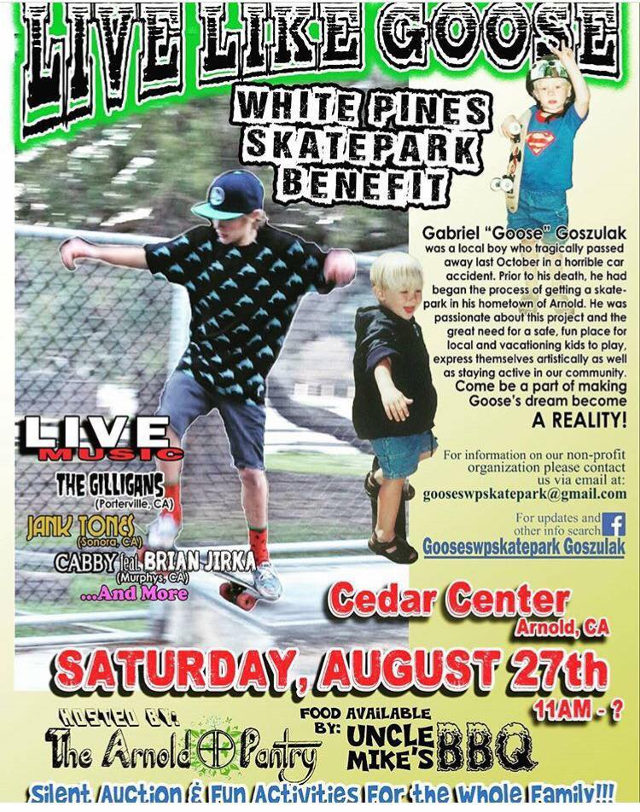 Live Like Goose!!  White Pines Skate Park Benefit Is August 27th At 11am In Cedar Center!