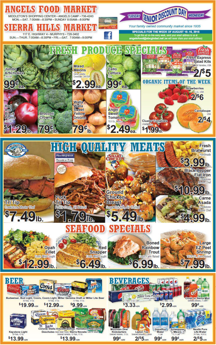 Angels Food & Sierra Hills Markets Weekly Ad Through August 16th