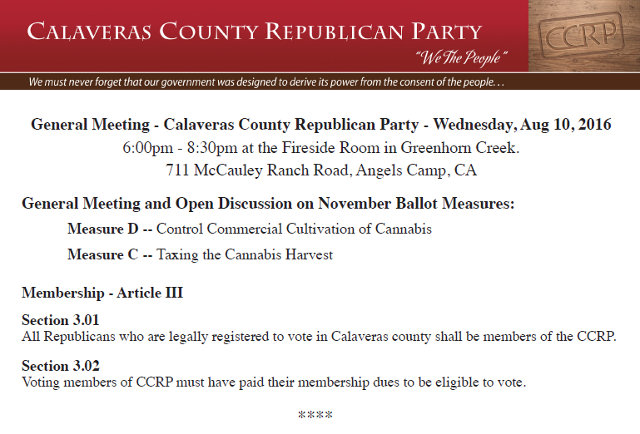 Calaveras County Republicans Are Back In Action Tonight