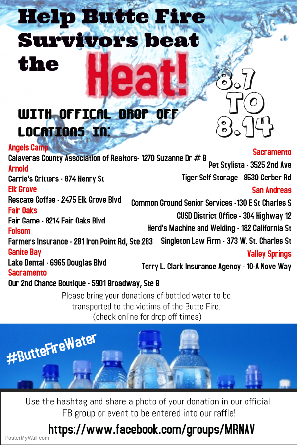 Water Donation Drive Collection of Drinkable Water for Butte Fire Survivors