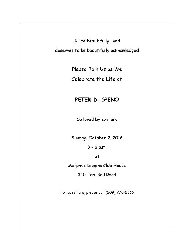Celebration Of Life For Peter D. Speno