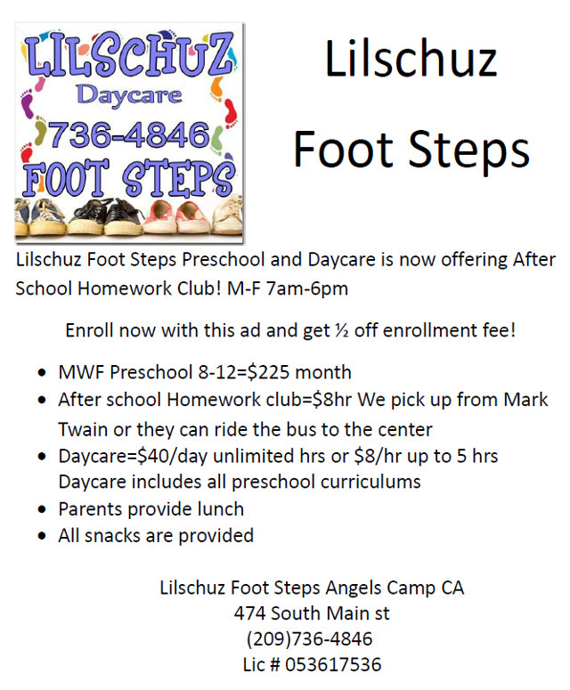 Lilschuz Foot Steps, Preschool, Daycare, After School Homework Club & More!  209.736.4846