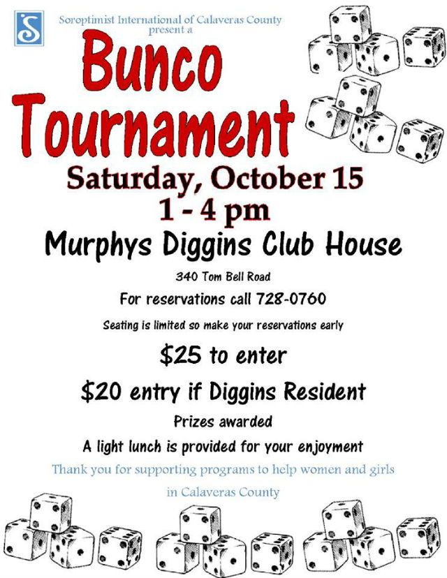 Bunco Tournament Saturday, October 15th