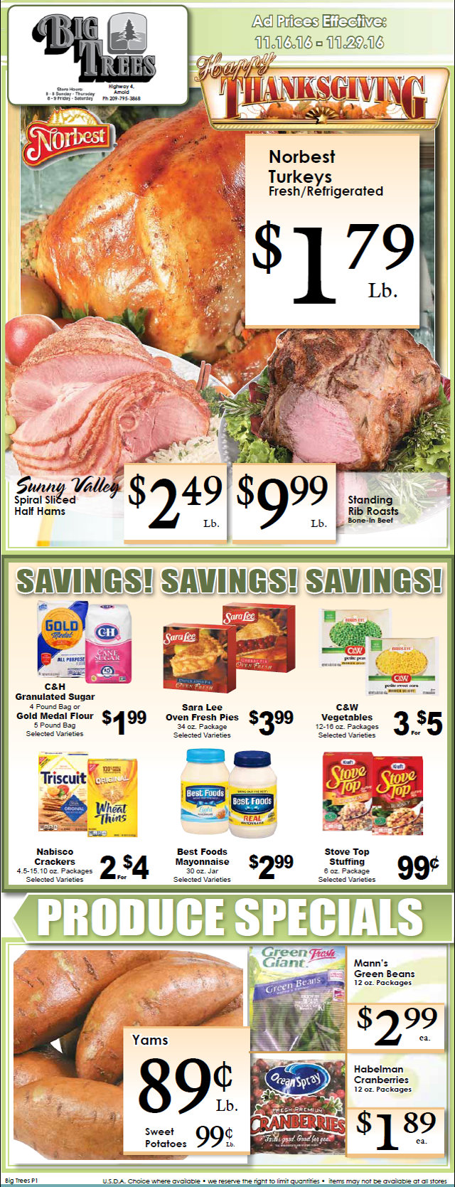 Big Trees Market Weekly Ad & Specials Through November 29th!  Shop Local For Your Thanksgiving Feast!!