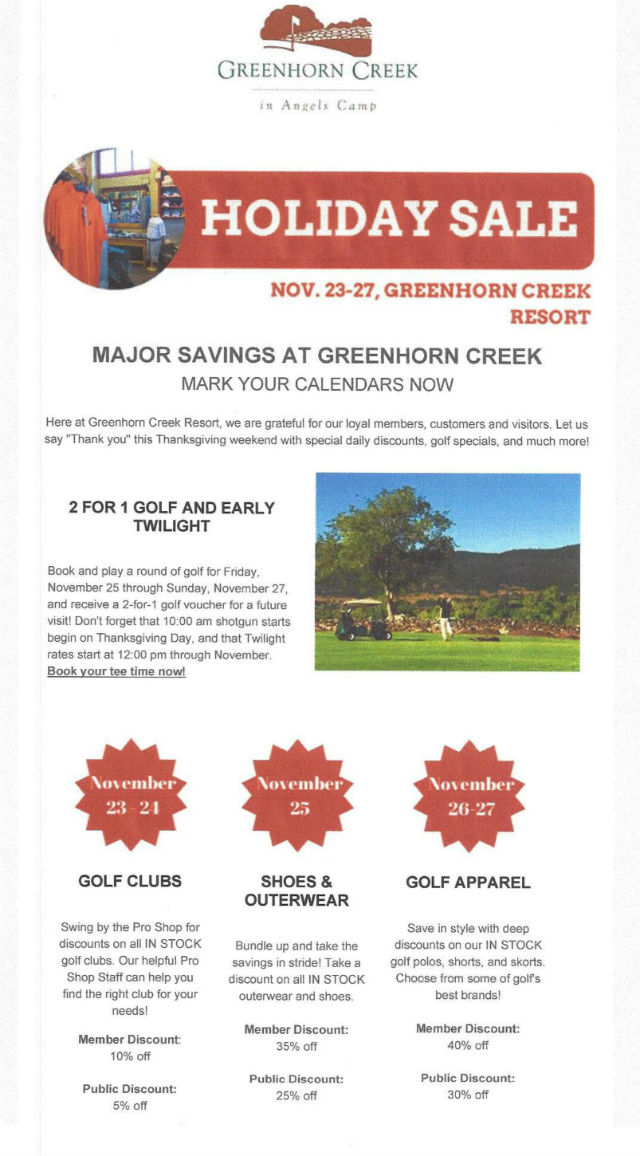 Take Advantage Of Greenhorn Creek’s Holiday Savings!