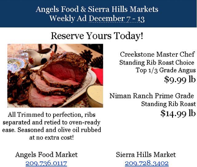 Angels Food & Sierra Hills Markets Weekly Ad Through December 13th!  Shop Local For The Holidays!