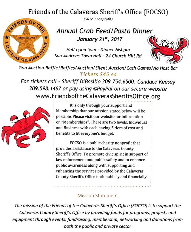 Make Plans To Attend The Friends Of The Sheriff’s Office Annual Crab Feed & Pasta Dinner