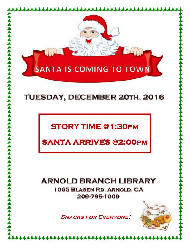 Santa Is Coming To Arnold Branch Library!