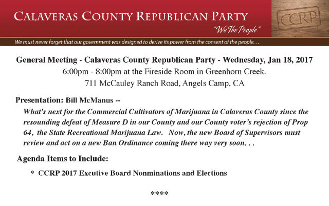 Calaveras County Republican Party General Meeting, January 18th
