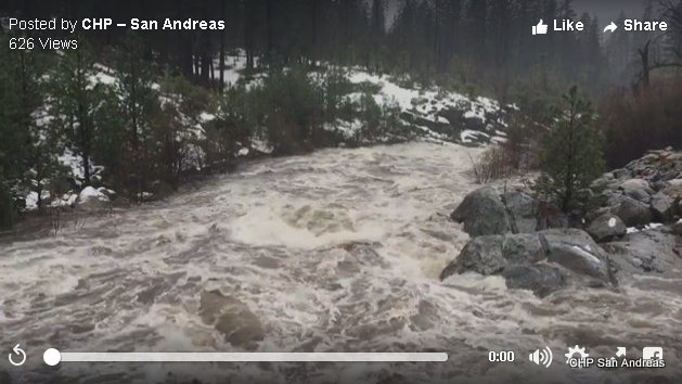 The Stanislaus River Is Rolling At Boards Crossing ~Video By CHP San Andreas Officer Ruiz