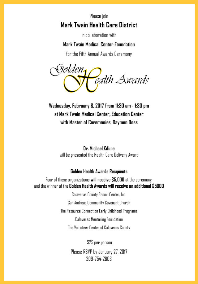 Mark Twain Health Care District Will Sponsor The Fifth Annual “Golden Health Awards”