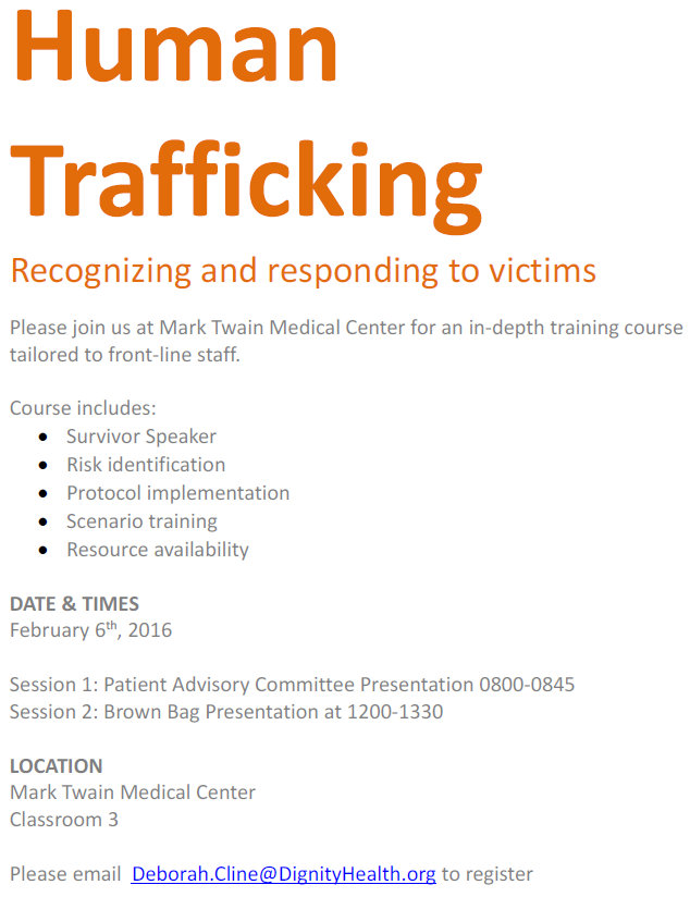 Human Trafficking Presentation At Mark Twain Medical Center On February 6th