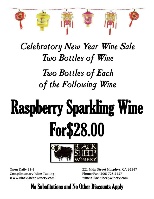 Black Sheep Winery New Year Specials~ Celebrate With Raspberry Sparkling Wine