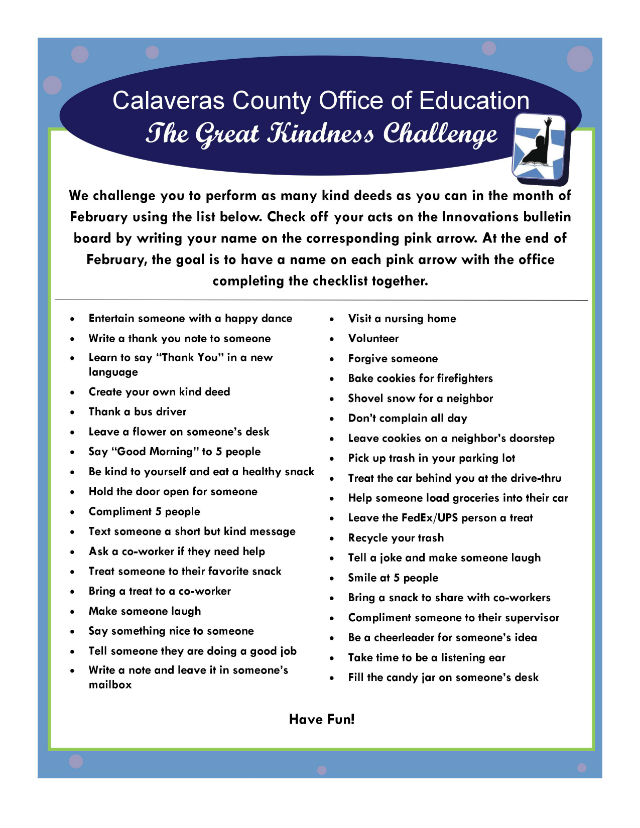 Calaveras County Office Of Education Presents, “The Great Kindness Challenge.”