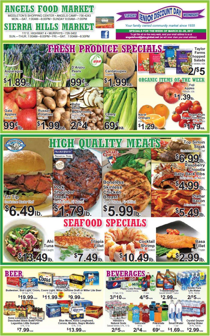 Angels Food & Sierra Hills Markets Weekly Specials Through March 28th
