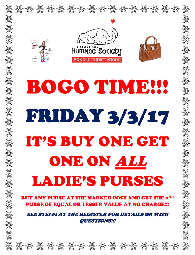 Don’t Miss The Buy One Get One Free Purse Sale At CHS Thrift!!