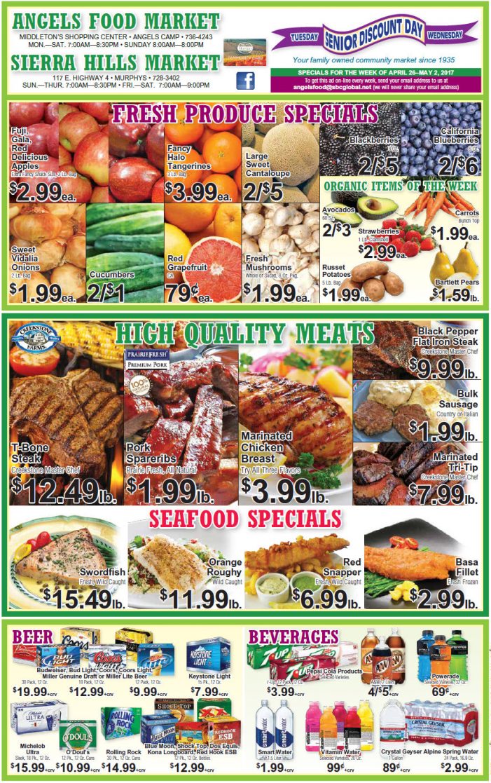 Angels Food & Sierra Hills Markets Weekly Specials Through May 2nd