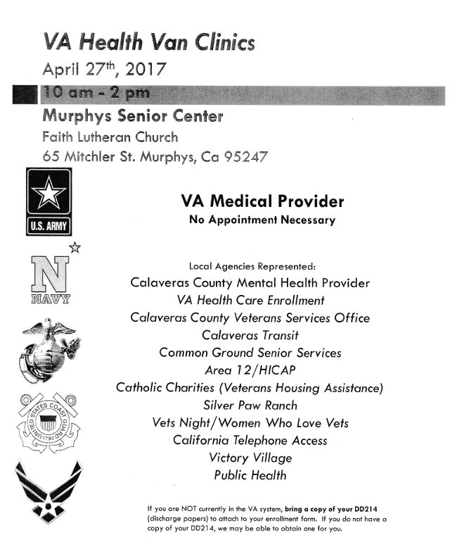 VA Health Van In Murphys April 27th