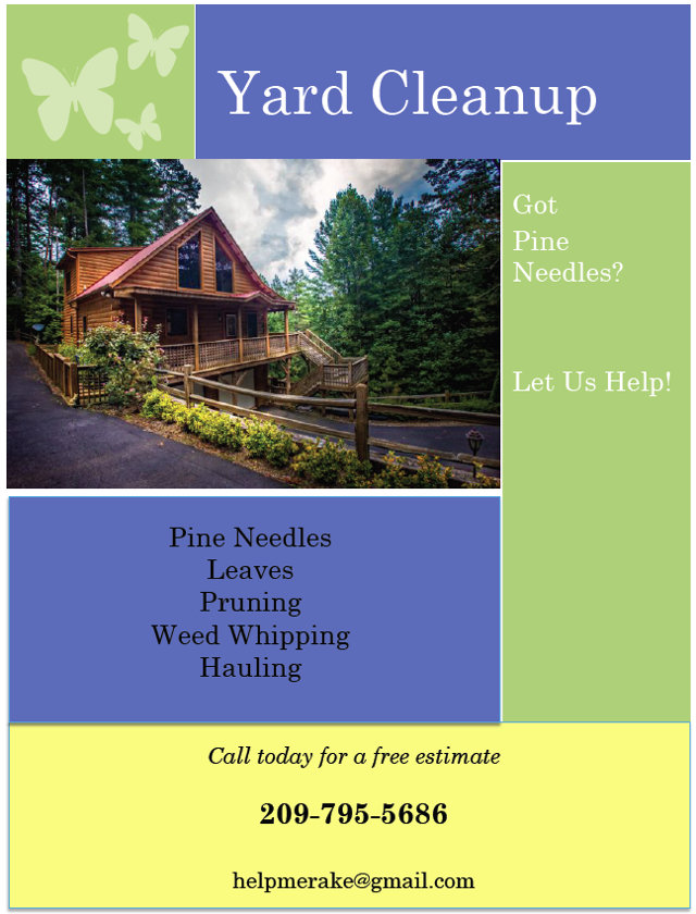 Got Pine Needles?  Wish You Didn’t?  Call Today For a Free Estimate 209-795-5686