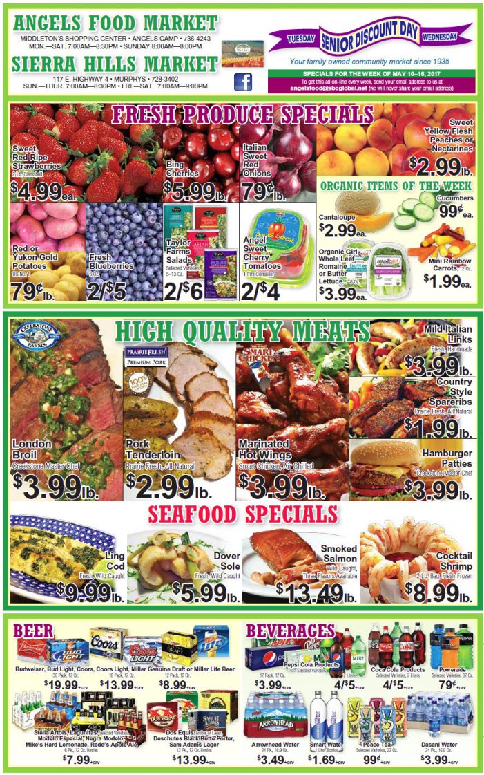 Angels Food & Sierra Hills Markets Weekly Specials Through May 16th