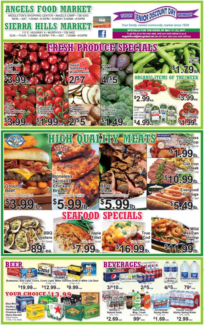 Angels Food & Sierra Hills Markets Weekly Specials Through May 23rd